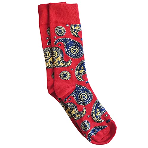 vangobeauty Men's Cotton Blend Dress Paisley Socks Red Size 7-13 Made In USA4