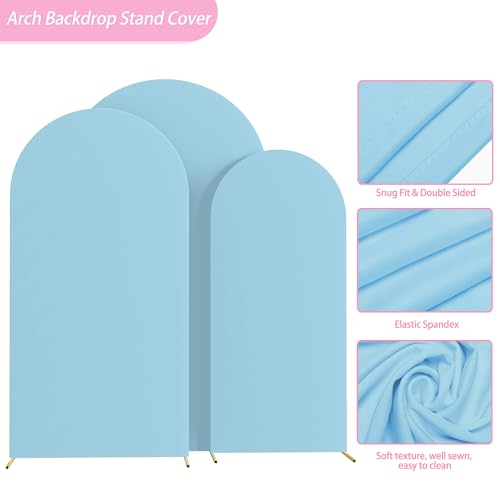 Image of Wokceer Wedding Arch Cover (7.2FT, 6.6FT, 6FT) Set of 3 Spandex Fitted Wedding Arch Stand Covers for Round Top Chiara Arch Backdrop Stands Cover for Birthday Party Ceremony Banquet Decor Dusty Blue