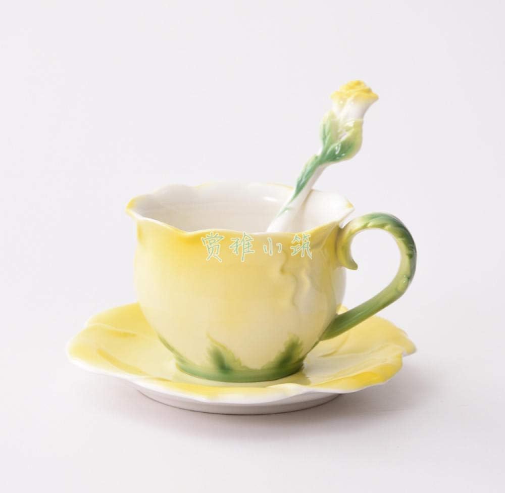 SGSG Creative Ceramic Coffee Cup Set Rose Pot Afternoon Tea Tea Set Tea Cup Rose Coffee Cup Set