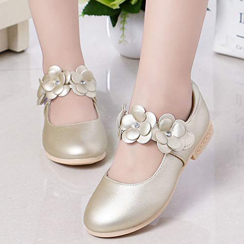 Girls’ Sweet Flower Ankle Strap Princess Dress Mary Jane Flats Shoes Gold Size 9M2