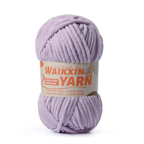 Image of (Light Purple) Super Soft Fuzzy Chenille Chunky Yarn for Crocheting, 100g (87yds) Fluffy Velvet Yarn for Hand Knitting Baby Blankets Weaving Craft