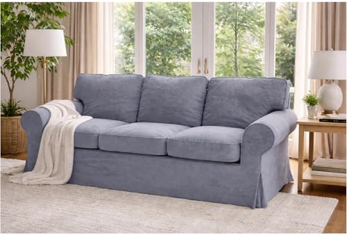 Velvet Pets Friendly Sofa Covers Custom Made Compatible for IKEA Ektorp Three Seat Sofa Slipcovers (Velvet Light Gray Ektorp 3)