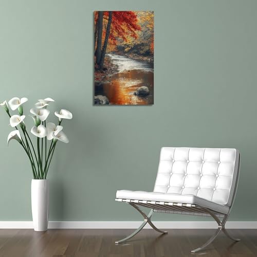 Toile esthétique forêt de rivière automnale poster moderne haut de gamme - 5
