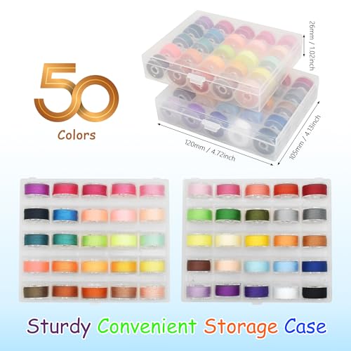 Kit de hilo para coser 100 piezas, 50 colores, 400 yardas miniatura 3