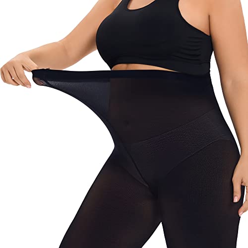 Image of CozyWow Plus Size Tights for Women 80D Soft Solid Color Semi Opaque Pantyhose High Waist 1X 2X 3X 4X