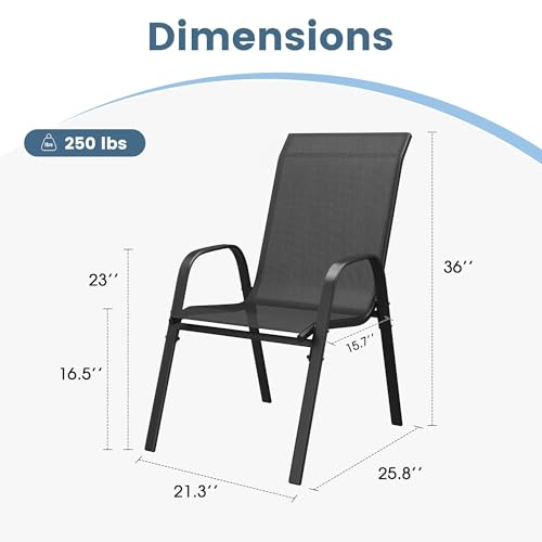 Image of DIFY Patio Chairs Set of 6, Stackable Outdoor Dining Chairs Set with Breathable Textilene High Back and All-Weather Metal Frame for Garden, Backyard, Deck, Dark Grey