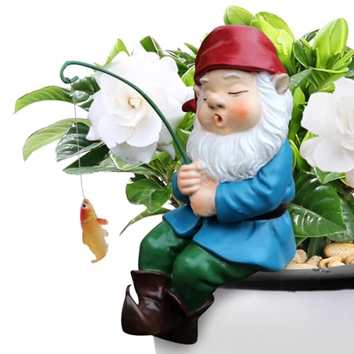Angler Dwarf Ornament - Comic Yard Sculpture, Resin Fishing Guy Statue, Garden Figurine Prop | Decorative Welcome Figure with Pole Accessories for Lawn Near Pond Pool Riverside Patio Use