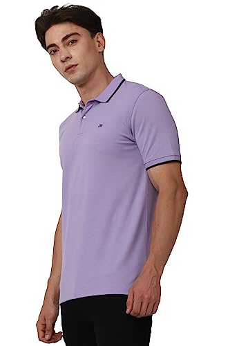 Image of Peter England Men's Snug Fit Solid Polo T-Shirt with Coloured Collar Tipping| Cotton Rich| Premium Pique Weave