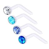 4pcs 20g 0.8mm Nose Jewelry L shape Flexible Acrylic Nostril Screw Rings Studs 2.5mm Crystal BOAO CR...