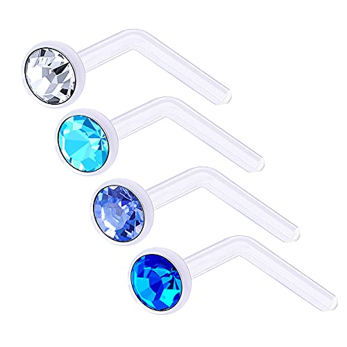 bodyjewellery 4pcs 20g 0.8mm Nose Jewelry L shape Flexible Acrylic Nostril Screw Rings Studs 2.5mm Crystal BOAO CR LSP SP AQ
