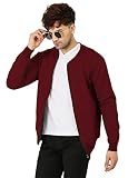 Patrón: liso LEOTUDE Chaqueta bomber de ajuste regular para hombre (color: negro), Granate, 42