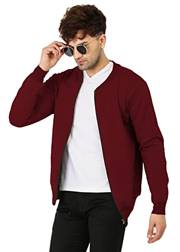 Image of LEOTUDE CASUAL JACKET For Men's Loopknit Regular Fit Full Sleeve Zipper Bomber Jacket for men (Color: Black)