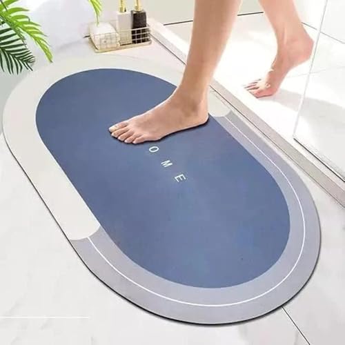 Image of Super Absorbent Quick Dry Bath Mat, Oval, Blue