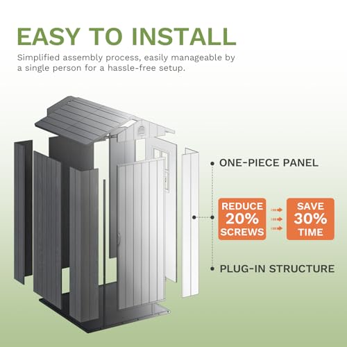 Image of Patiowell 4 x 4 FT Plastic Outdoor Storage Shed with Floor, Garden Tool Resin Shed with Two Windows and Lockable Door for Garden, Backyard, Lawn, Easy to Install, Dark Grey