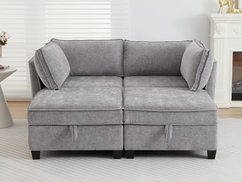 Image of ORRD Sleeper Modular Sectional Sofa Set, Convertible Couch Bed with Storage, 4 Seater and 2 Armrestes Sofa Modular for Living Room, Office (Grey)
