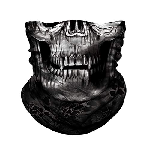Airzir Skull Motorcycle Face Mask Breathable Seamless Tube Outdoor Face Mask Wind Dust UV Protection Moisture Wicking Microfiber Face Mask for Motorcycle Riding Cycling Hiking Climbing (Skull-972)