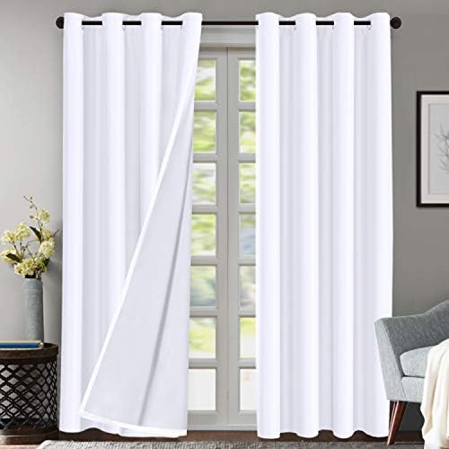 Flamingo P Double Layer 70% Blackout White Curtains for Bedroom 84 Inches Long Thermal Insulated Lined Curtains for Living Room | Light Blocking Energy Saving Grommet Drapes Draperies, 2 Panels