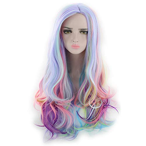 Perruque de cheveux arc en ciel bouclée aux reflets multicolores intenses