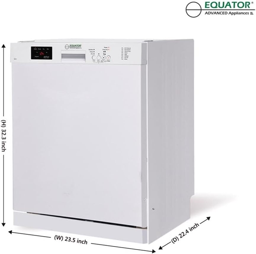 Pemberly Row Built-in 24" Metal Dishwasher, White Finish, 14-Place Capacity, Quiet 51 dB Operation, Adjustable Tines, Dual Spray Arms, Wine Glass Rack, 8 Wash Programs, Sanitize & Half Load Options