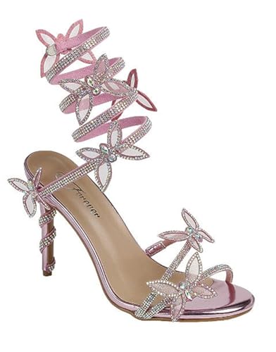 Image of Forever Link Women Rhinestone Butterfly Wrap up Stiletto Heel Sandals