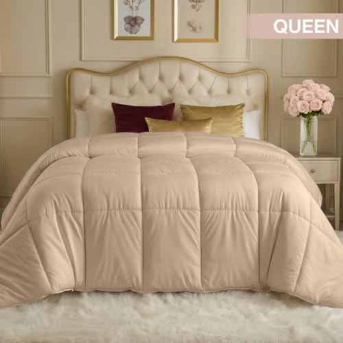 Image of Utopia Bedding Comforters Queen Size, All Season Duvet Insert, Down Alternative Box Stitched Bed Comforter with Corner Tabs, Machine Washable (Beige)