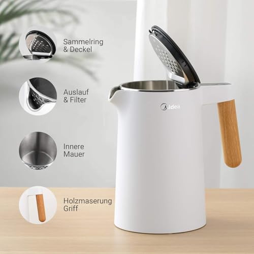 Midea Edelstahl Wasserkocher mit Temperatureinstellung und 1,5 Liter Fassungsvermögen