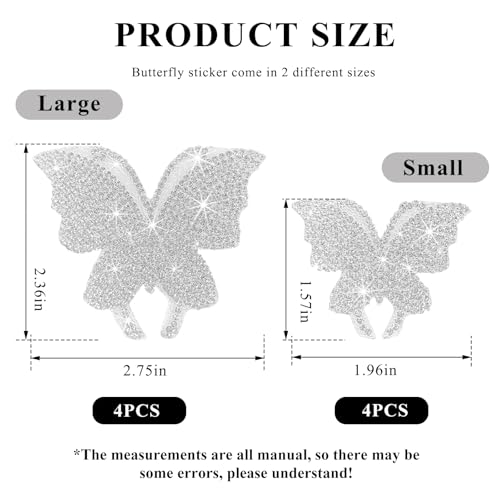 Image of Wevdn 8 PCS Butterfly Crystal Car Stickers, Shiny Rhinestone Waterproof Butterfly Car Sticker Decal, Self Adhesive Glitter Decoration Stickers for Car Bumper Window Laptops Luggage (White)