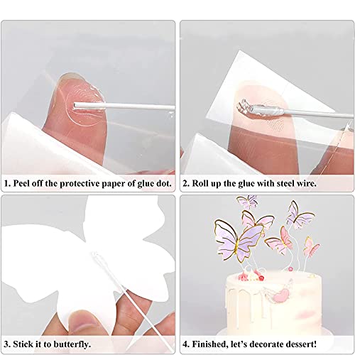 81 Pcs Butterfly Cupcake Toppers, Gold Round Acrylic Happy Birthday Cake Topper, Gold Pink Purple 3D Butterflies Cake Decorations For Birthday Wedding Party Supplies For Valentine's Day Gifts #TOP4