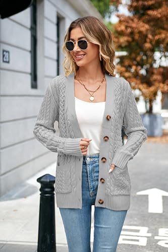 Image of Womens Cardigan Sweaters Cable Knit Sweater 2026 Fall Winter Chunky Open Front Button Down Coats with Pockets