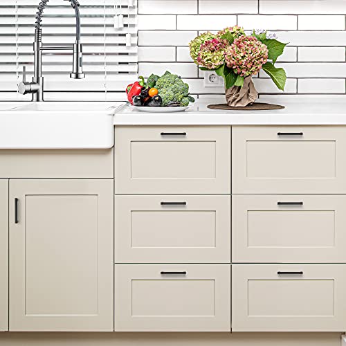 Image of Ravinte 10 Pack Matte Black Cabinet Pulls, 3-3 /4 Inch (96mm) Hole Center Slim Kitchen Handles, Square Drawer Pulls for Cabinets & Cupboards, Hardware