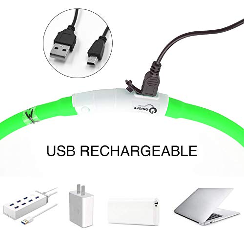 Sunet Led Dog Collars Usb Rechargeable Adjustable Silicone 3 Flashing Modes Glowing Pet Dog Collar For Night Safety Light Up Dog Collar For Small Medium Large Dogs (Solcone-Green) #TOP4