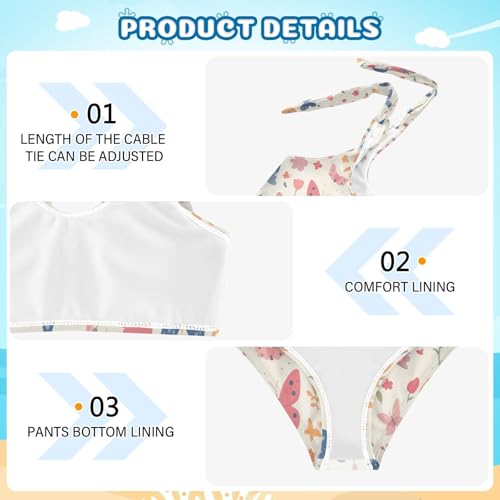 KLL Butterflies on White Pink Girls Two Piece Bikini Set Beach Swimsuits Swimming Suits Adjustable Shoulder Strap4