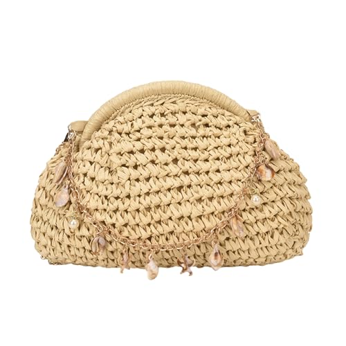Sac en paille tissée robuste à chaîne coquillages pour éviter les sacs fragiles de fête
