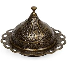 Alisveristime Coated Handmade Brass Sugar Chocolate Candy Bowl Serving Dish with Lid, Salt Bowl, Sugar Holder for Coffee Bar Kubbeli Antique Green