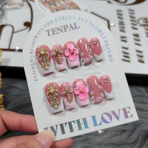 TENPAL Squoval Press on Nails Medium - White French Tips