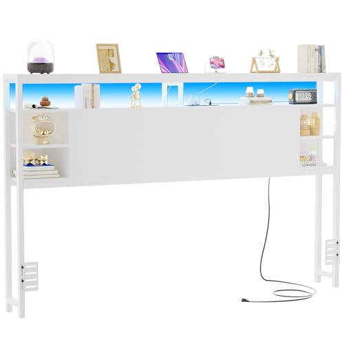 Unikito King Size Headboard with Storage, Headboards with Power Outlets and RGB LED Light, Sturdy...
