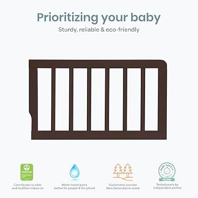Dream On Me Dilian Toddler Guard Rail with Spindle, Crib to Toddler Bed Conversion Rail, Solid Wood, Chocolate Chip