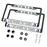 HOSNYE I Go Where I'm Towed License Plate Frame Black 2 Pcs Black Camper Vans Blue Tent Metal Cute Licenses Plates Frames Licenses Plate Covers Car Tag Frame for Women Men US Vehicles, 12 x 6 Inch