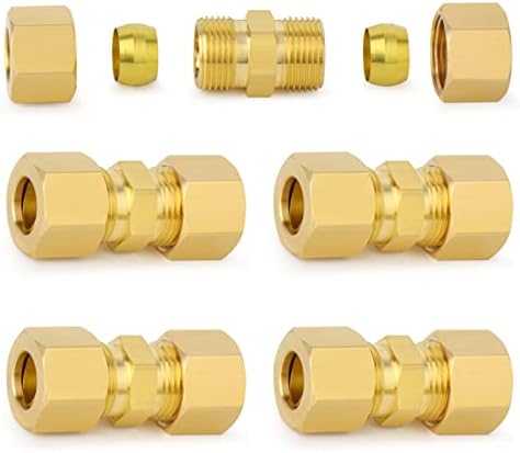 ChillWaves Brass Compression Tube Fitting, 1/2" OD x 1/2" OD Compression Union Connector(5-PACK)