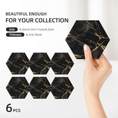 Dessous de verre en céramique lot de 6 hexagonaux avec support pour table et bar