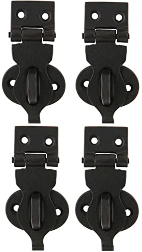 A29 Set of 4 Door Hasp Latch 3.12 inch, Cast Iron Padlock Hasp, Door Lock Latch for Barn Door, Trunk, Cabinets, Heavy Duty Latches Hardware, Gate Latch, Hasp Locks with Black Powder Coat Finish