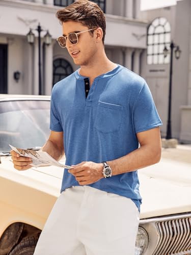 Hardaddy Men's Henley Short Sleeve Casual Button Up Basic Pocket Tee Shirts4