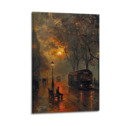Décoration murale de paysage urbain et affiche sur toile vintage esthétique 30x45