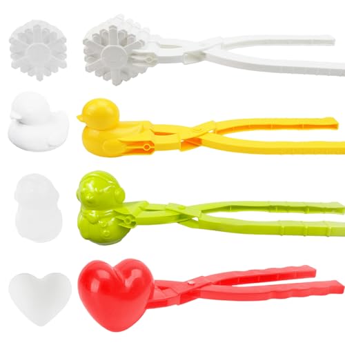 雪玉製造機 雪玉メーカー 雪遊び 雪玉づくり スノーボールメーカー 雪合戦 親子ゲーム 可愛い雪だま製造機 雪玉作り 雪だるま アヒル型 ハート型 アウトドア 冬 おもちゃ 雪遊び 砂遊び 4個セット 家族 友人 (タイプ-A-雪玉メーカー4点セット)