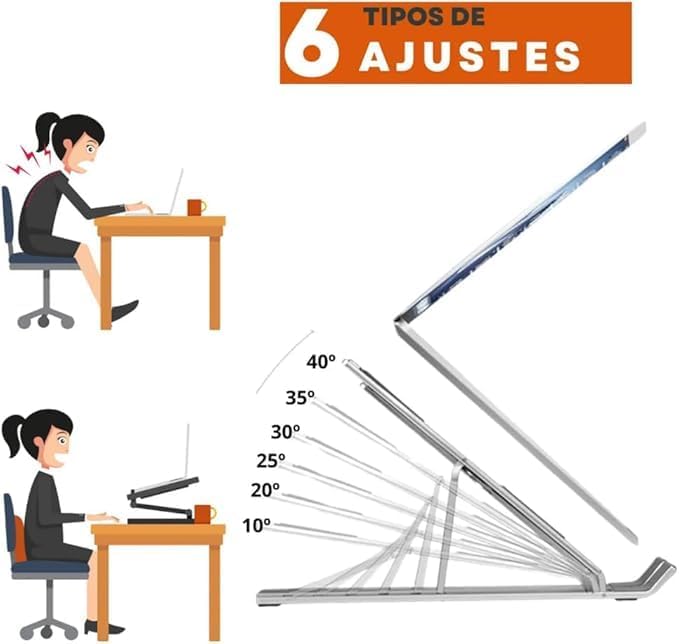 Suporte Ajustável para Notebook em Alumínio – 6 Níveis de Altura, Dobrável, Ergonômico e Portátil – Compatível com Notebook, Tablet e Celular