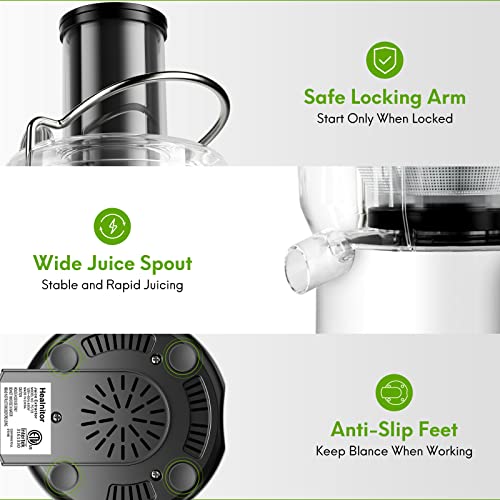 650W 3 Speeds Juicer Machines Vegetable And Fruit, Healnitor Centrifugal Juice Extractor With Big Mouth 3” Feed Chute, Easy To Clean, Bpa-Free Compact Centrifugal Juice Maker, White #TOP2