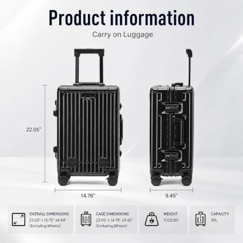 NICETRAVEL 20" Aluminum Frame Carry-On with Front Pocket & USB Port by NICETRAVEL - Used condition - Image 3