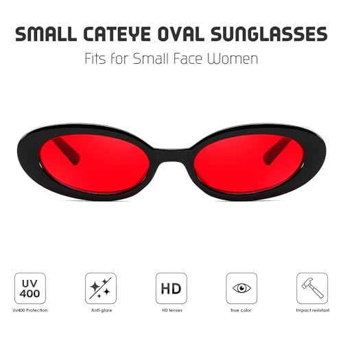 FEISEDY Small Retro Oval Cateye Sun Glasses for Women and Teens with Small Face, 90s Style Glasses B41724
