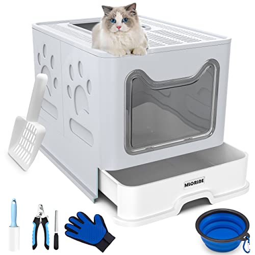 image for Mlorine Cat Litter Box Large Pan - Foldable Top Exit Pet Boxes with En