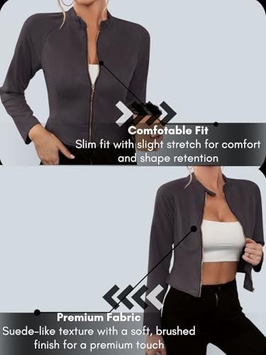 Image of Leriya Fashion Slim Fit Zip-Up Women Summer Jacket | Long Sleeve Stand Collar | Casual Biker Style Crop Top Summer Collection for Women | Lightweight Zipper Short Jacket for Office & Everyday Wear